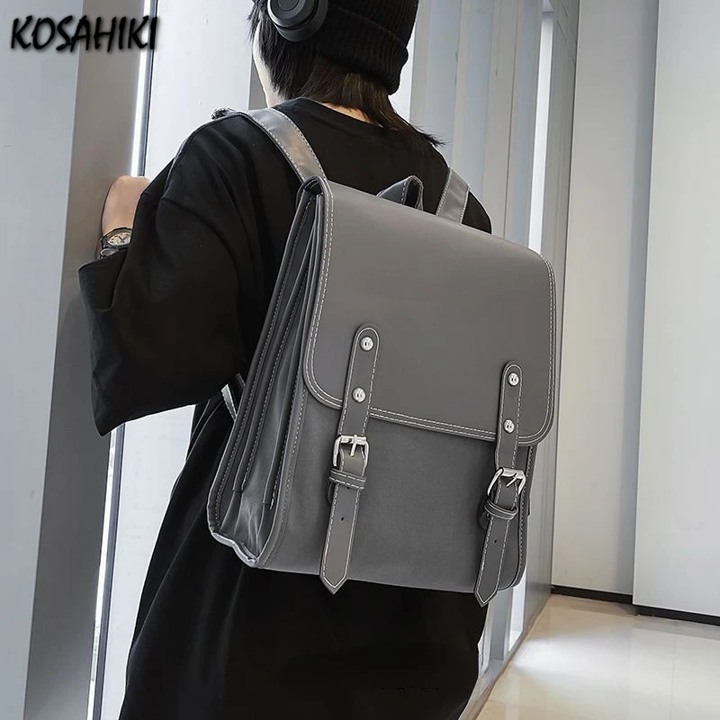 Luxury Design Fashion Vintage Schoolbags All Match Men Preppy Students Backpack Women Solid Pu Leather Backpacks Y2k Aesthetic