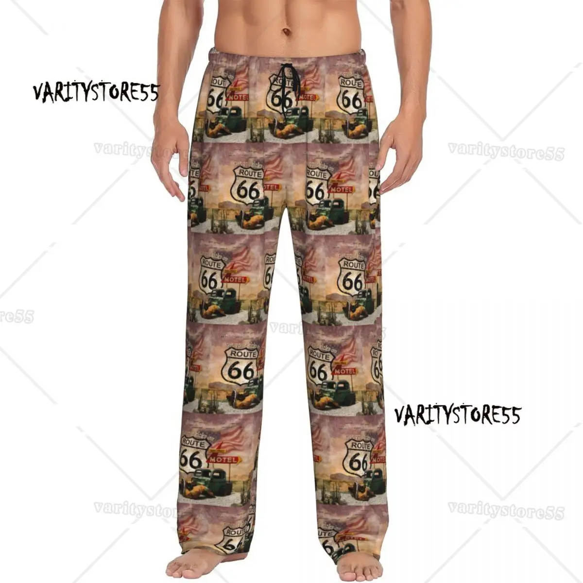 

Пижамные штаны на заказ 66, одежда для сна, мужской эластичный пояс, Get Your Kicks On Routes 66, штаны для сна с карманами