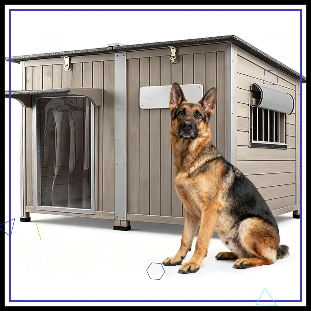 

Extra Large Wooden Dog House with Weatherproof Roof, Removable Floor & Air Vents for Medium to Large Dogs