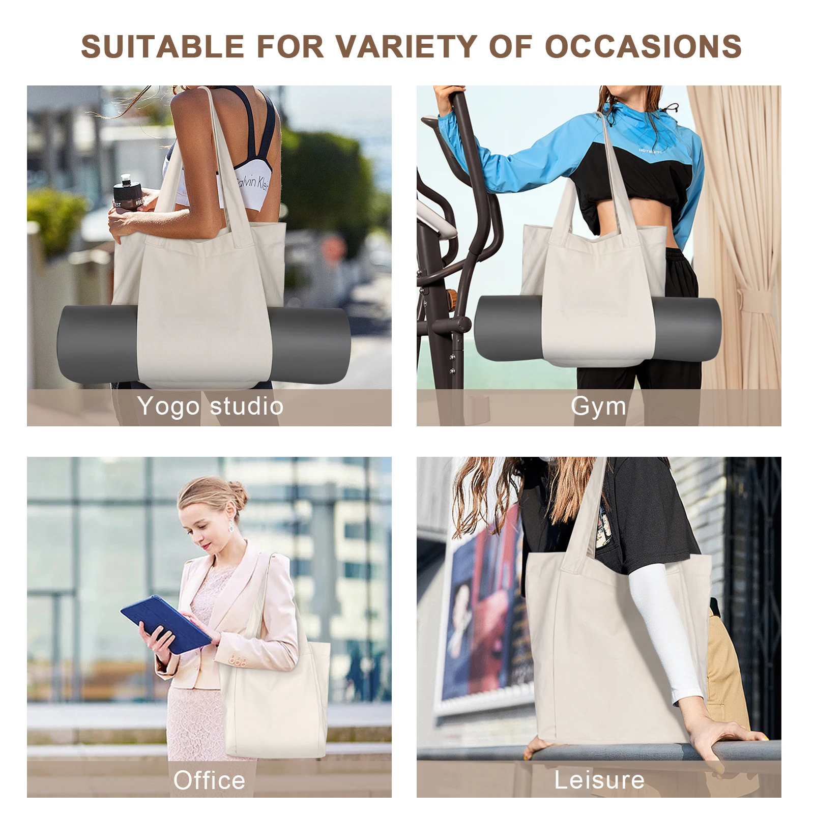 Custom Logo Big Canvas Yoga Mat Bag Gym Shopping Beach Travel Handbags Free Design Print DIY Personal Picture Name Gifts