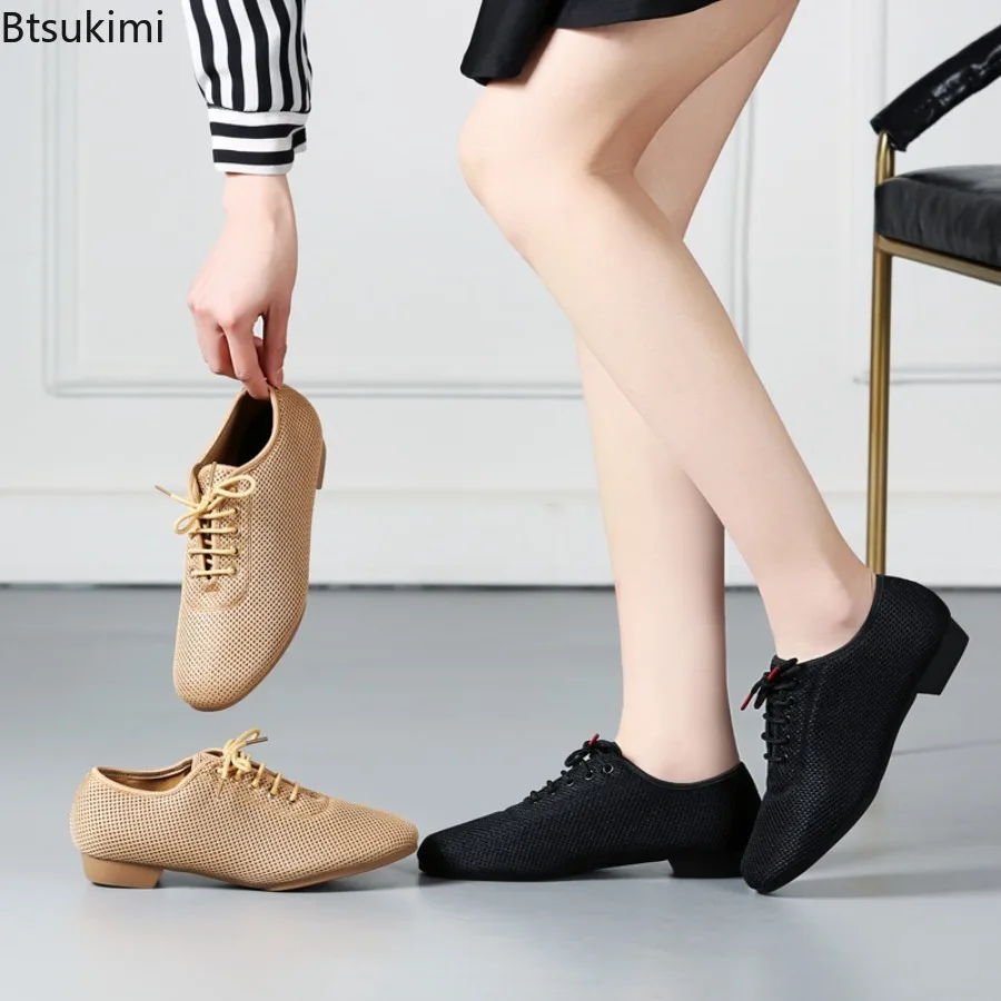 

Latin Dance Flat Shoes Adult Women's Social Dance Teacher Shoes Square Modern Dance Fashion Mesh Surface Breathability Sneaker
