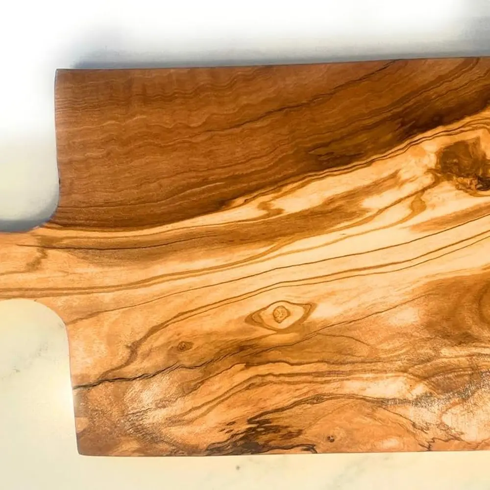 

Handcrafted Olive Wood Charcuterie Board with Handle for Serving Cheese, Meat, Fruit - Medium Size, XL Option Available