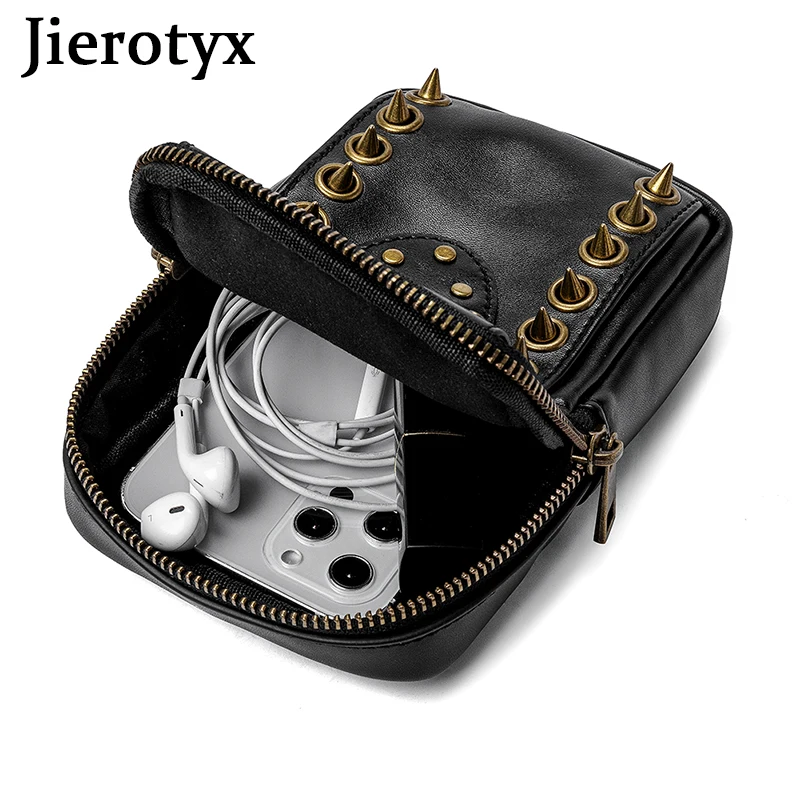 JIEROTYX Vintage Skull Rivet Women Single Shoulder Crossbody Bags Mini Messenger Bag Gothic cellulare borse portafoglio vita