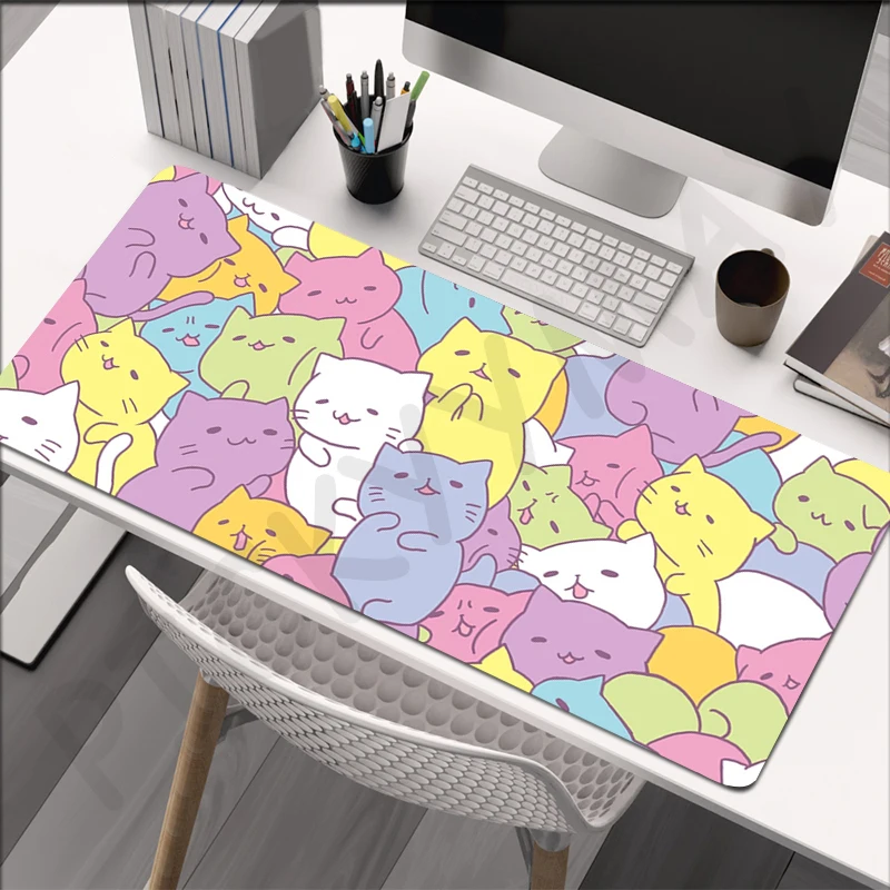 

Cute Cat Lock Edge Mousepads Original Large Gaming Mousepad 40x90cm Keyboard Mats Mouse Mat Beast Desk Pad For Gift Mouse Pads