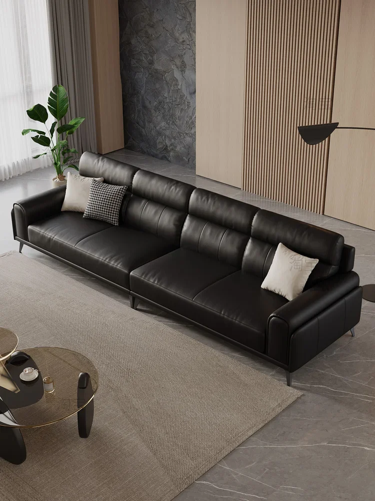 Italian minimalist black leather sofa living room