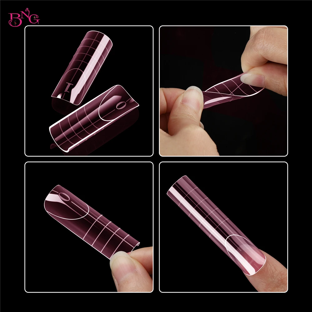 BNG French Nail Dual Forms Acrylic Poly Nail Gel UV Quick Building Moulds 15 Sizes Reusable Nail Molds for French Manicure