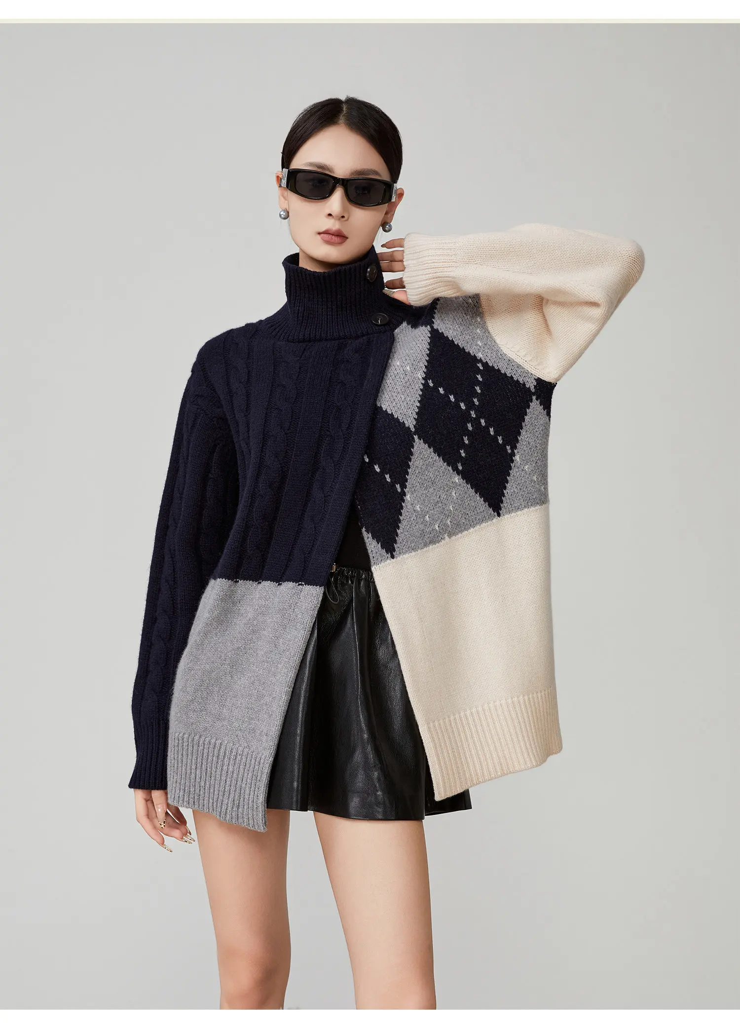 2026 Spring Women's Knit Cardigan Turtleneck Loose Korean Style