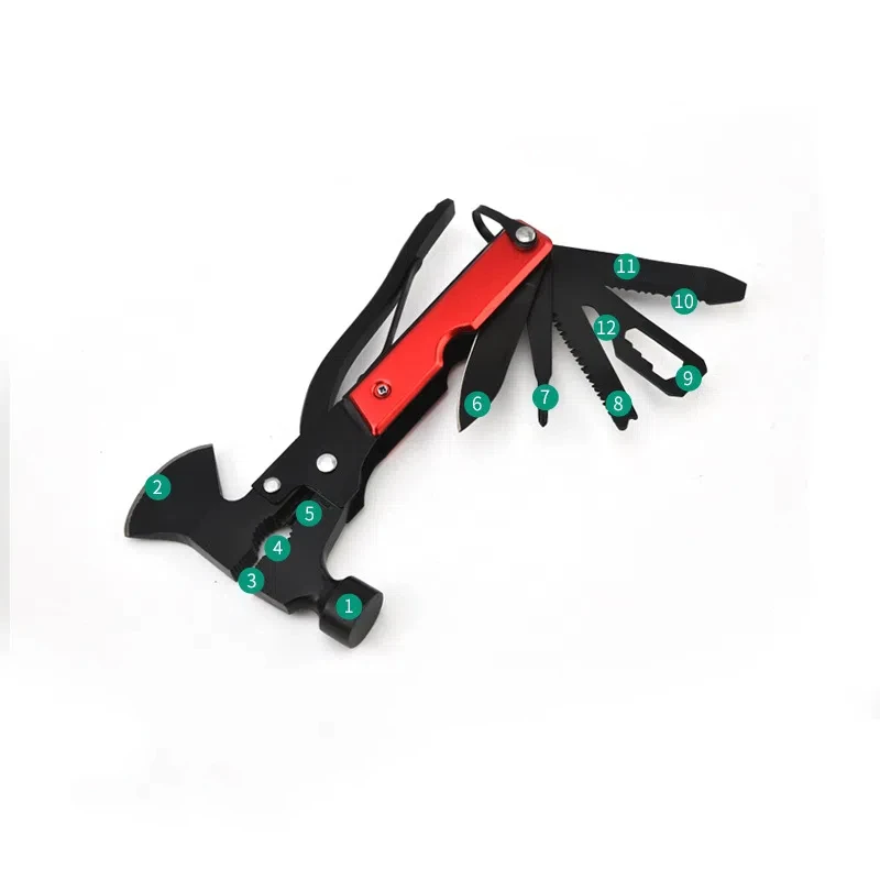 

out door multifunction Sheep horn-designed hammer with nylon bag SS screw driver openner wrench knife tools axe integrated mold
