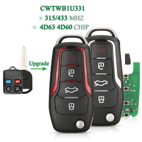 Jingyuqin 수정 된 CWTWB1U331 플립 원격 키 315/433Mhz 포드 익스플로러 포커스 에지 이스케이프 레인저 머스탱 플렉스 머큐리 링컨