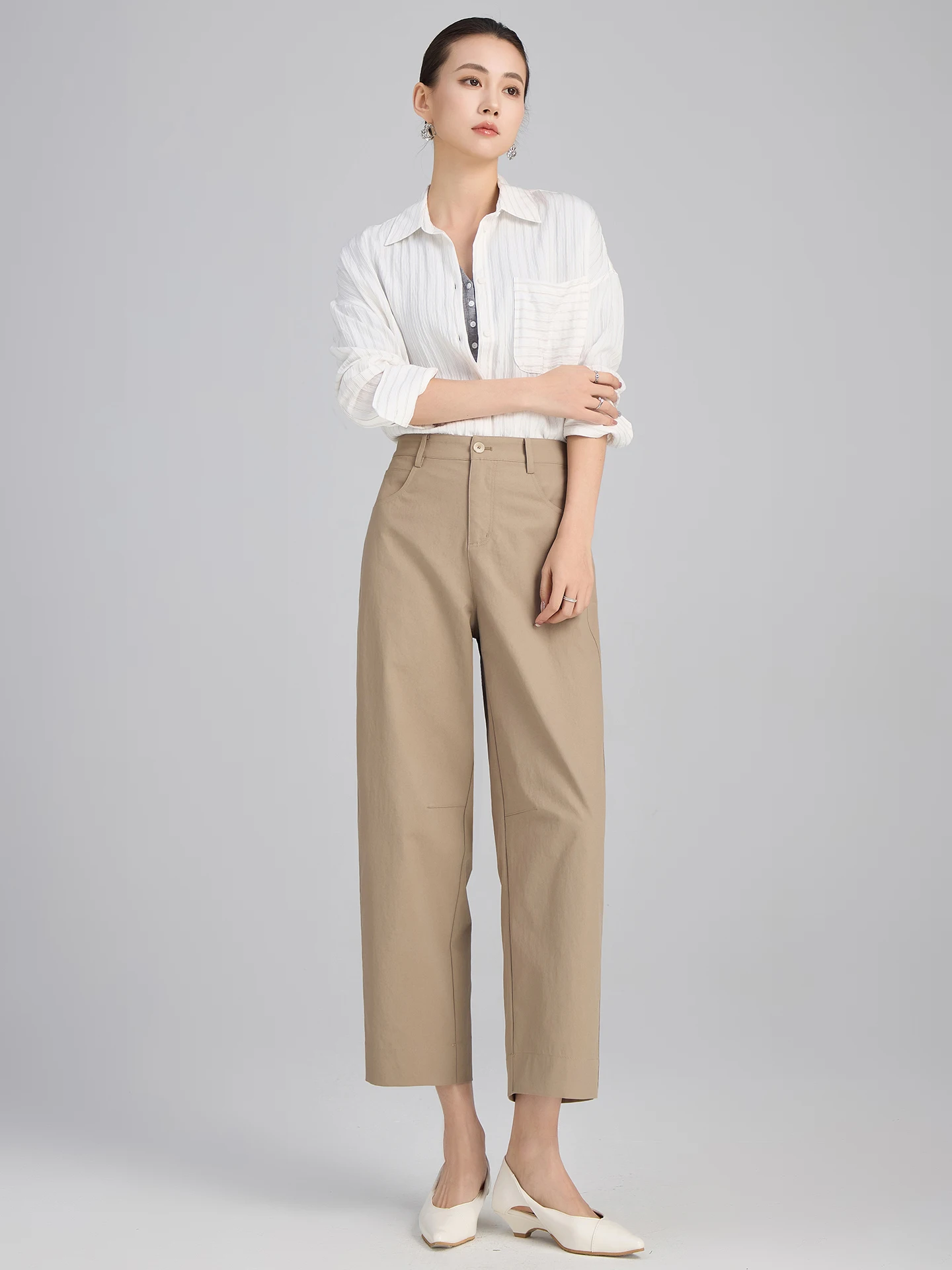 

Khaki Color Nine-Foot Pants Women's 2026 Spring Summer New Style Commute Straight Leg Workwear Grandmother Pants High Waist