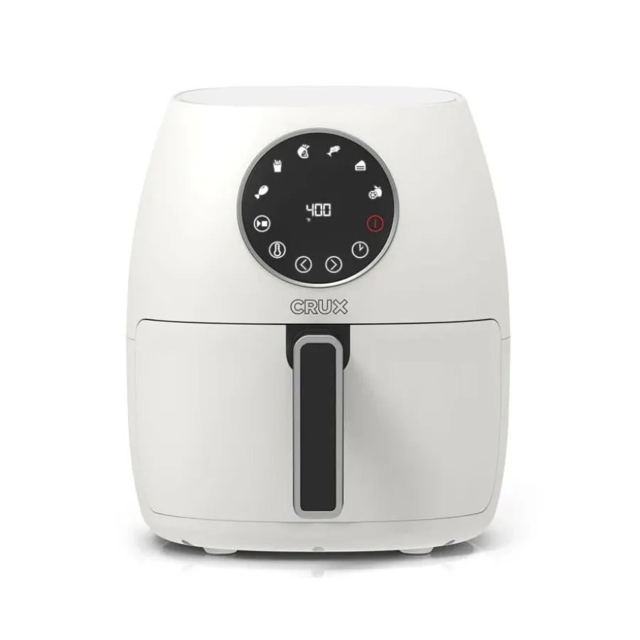 

Manual Air Fryer with Fast Pre-Heat No-Oil Frying Evenly Cooked Healthy Meals Stainless Steel White Non-Stick Pan and Crisping