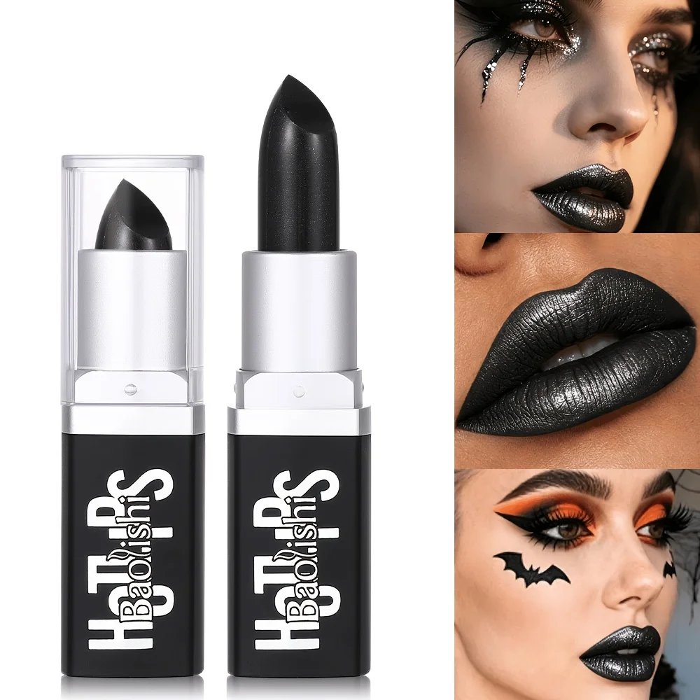 BAOLISHI Black Lipstick Matte Pearlescent Double Texture Dark Lipstick Halloween Creative Cos Personalized Lip Makeup