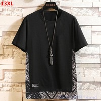 Extra large size country stitching loose elastic national wind semi-short sleeve t-shirt male plus size 10XL 11XL 12XL 13XL