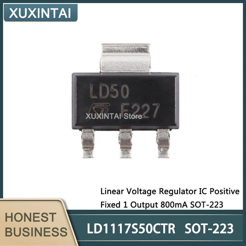 50Pcs/Lot  New Original  LD1117S50CTR LD1117S50 Linear Voltage Regulator IC Positive Fixed 1 Output 800mA SOT-223