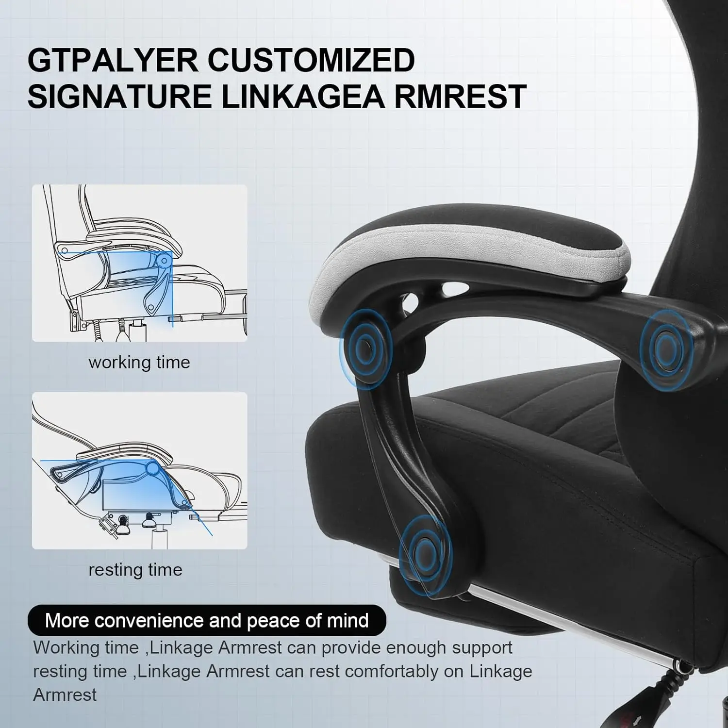 Gaming Chair, Computer Office Chair with Pocket Spring Cushion, Linkage Armrests and Footrest, High Back Ergonomic Comp