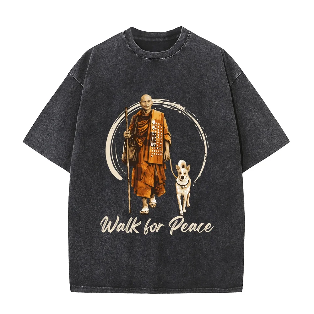 Peace Walking Monks and Aloka Dog Walk for T-Shirt Одежда Korean Reviews Many Men's Clothes T-Shirts Men Dad Animal Lover