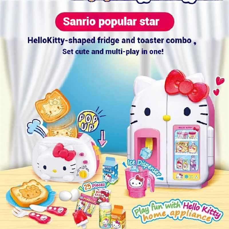 Originele Sanrio Hello Kitty Simulatie Keuken Cartoon Kawaii Kleine Koelkast Kinderspeelhuis Set Speelgoed Kerstcadeau