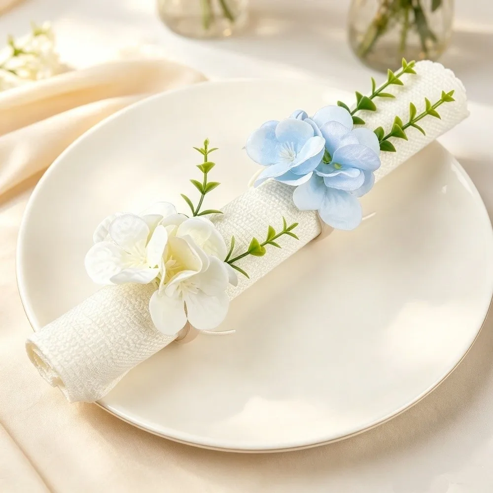 New Wooden Base Fabric Flowers Napkin Rings Rustic Style Handmade Napkin Holders Tablecloth Decoration Party Table Decor