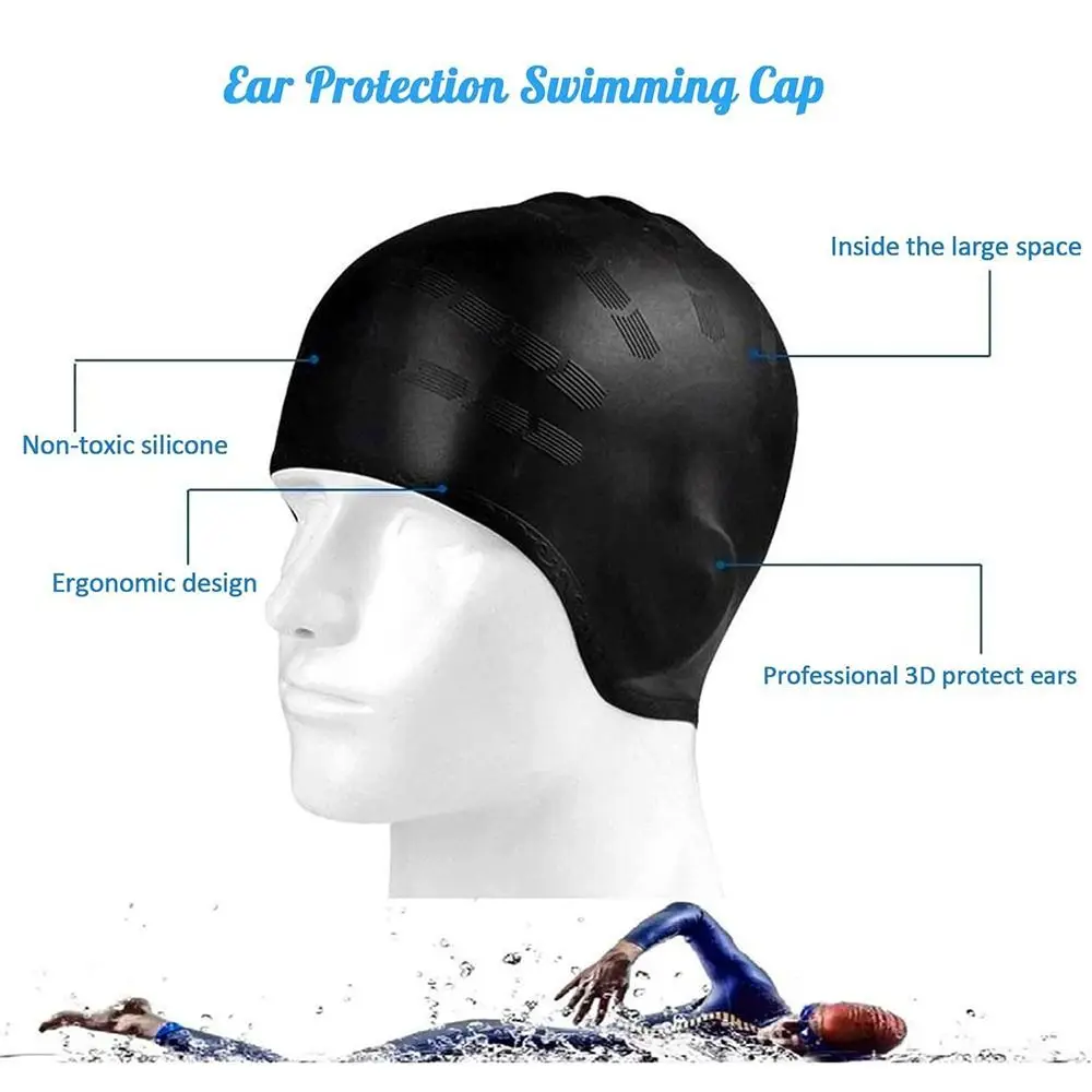 1Pcs Men Women Adults Silicone Swimming Caps High Elastic Waterproof Diving Bathing Hats With Ear Protect Pool Accessories