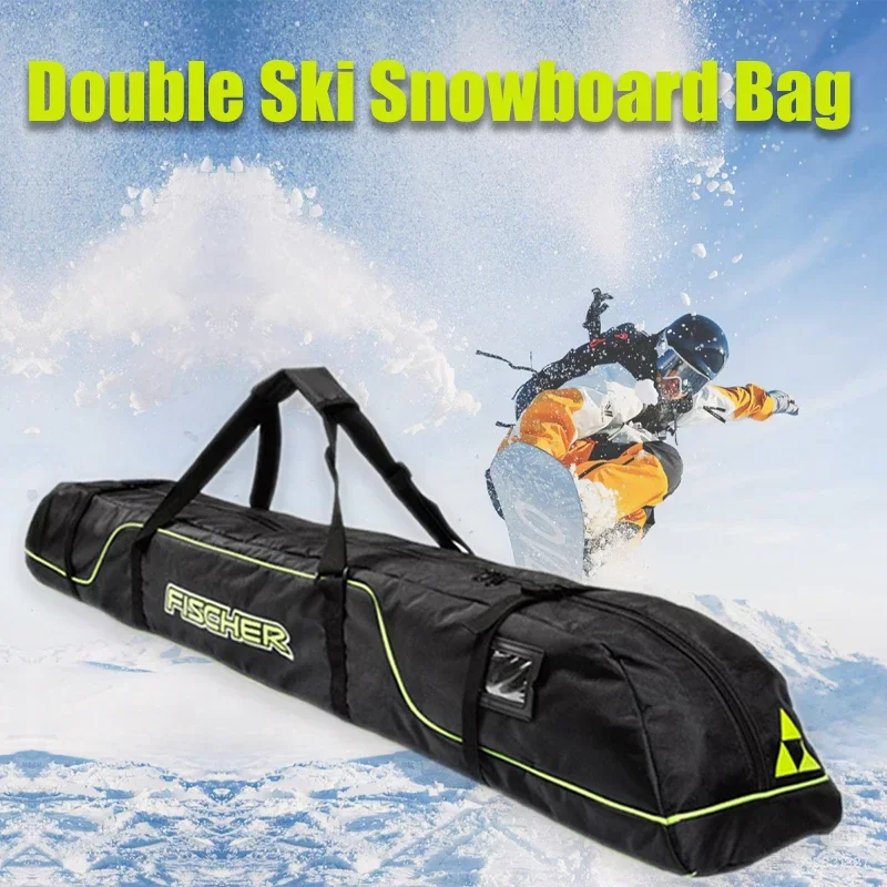 Double Ski Snowboard Bag Portable Oxford Waterproof Carry Shoulder Bag Wear-Resistant Skiing Supplies Storage Bag 165cm 175cm