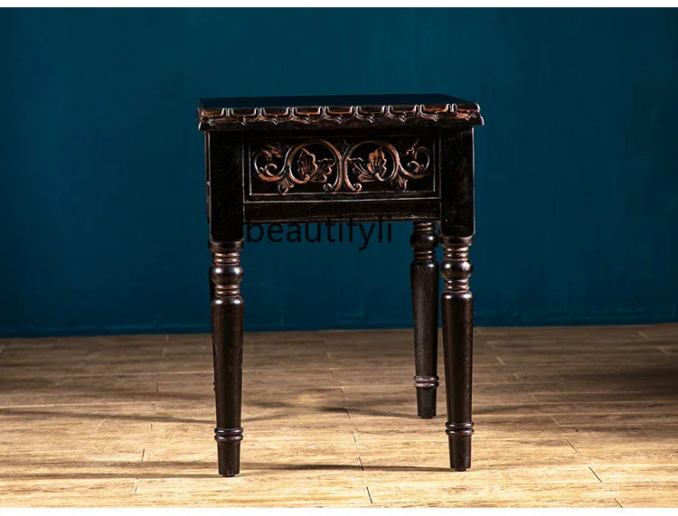 Southeast Asian Style Solid Wood Side Table Elm Sofa Side Cabinet Simple Corner Table Retro Domestic Living Room Table