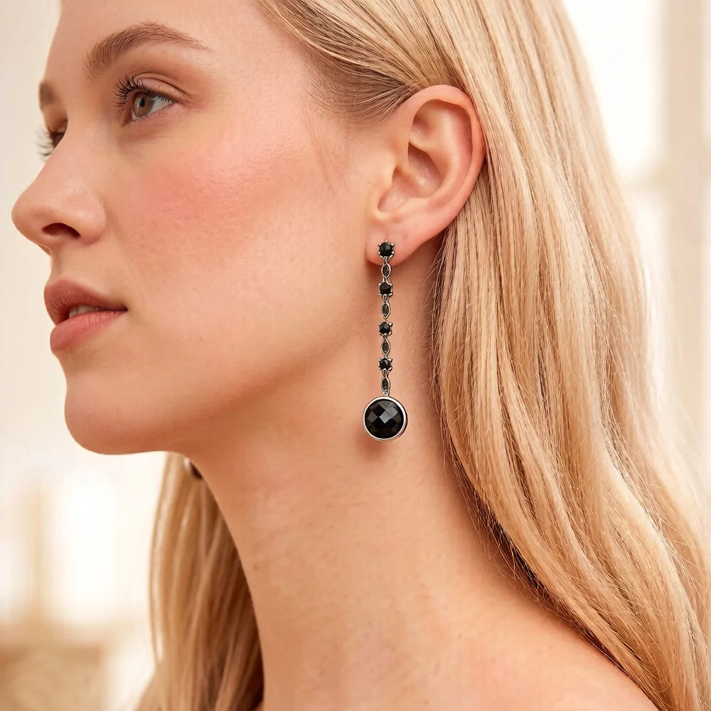 Drop Earrings Black Star,Europe Style Karma Good Fashion Jewelry Bohemia Gift For Women In 925 Sterling Silver