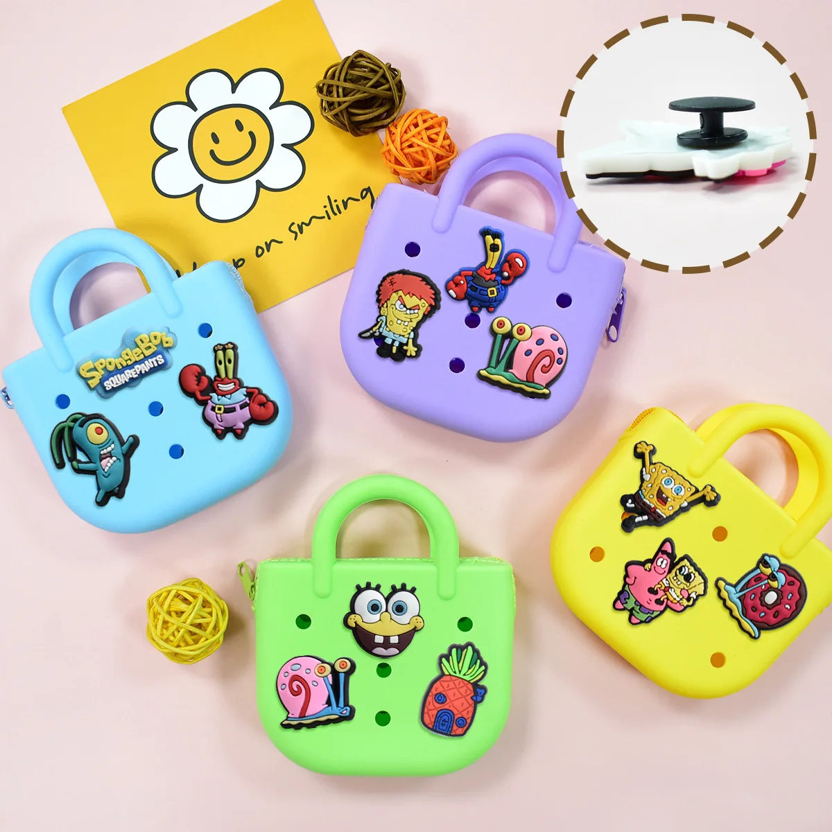 21/42pcs set Cartoon Sponge Shoe Charms Underwater Sea 2D PVC Detachable Clips for Crocs Clogs Sandals Decoration Accessories