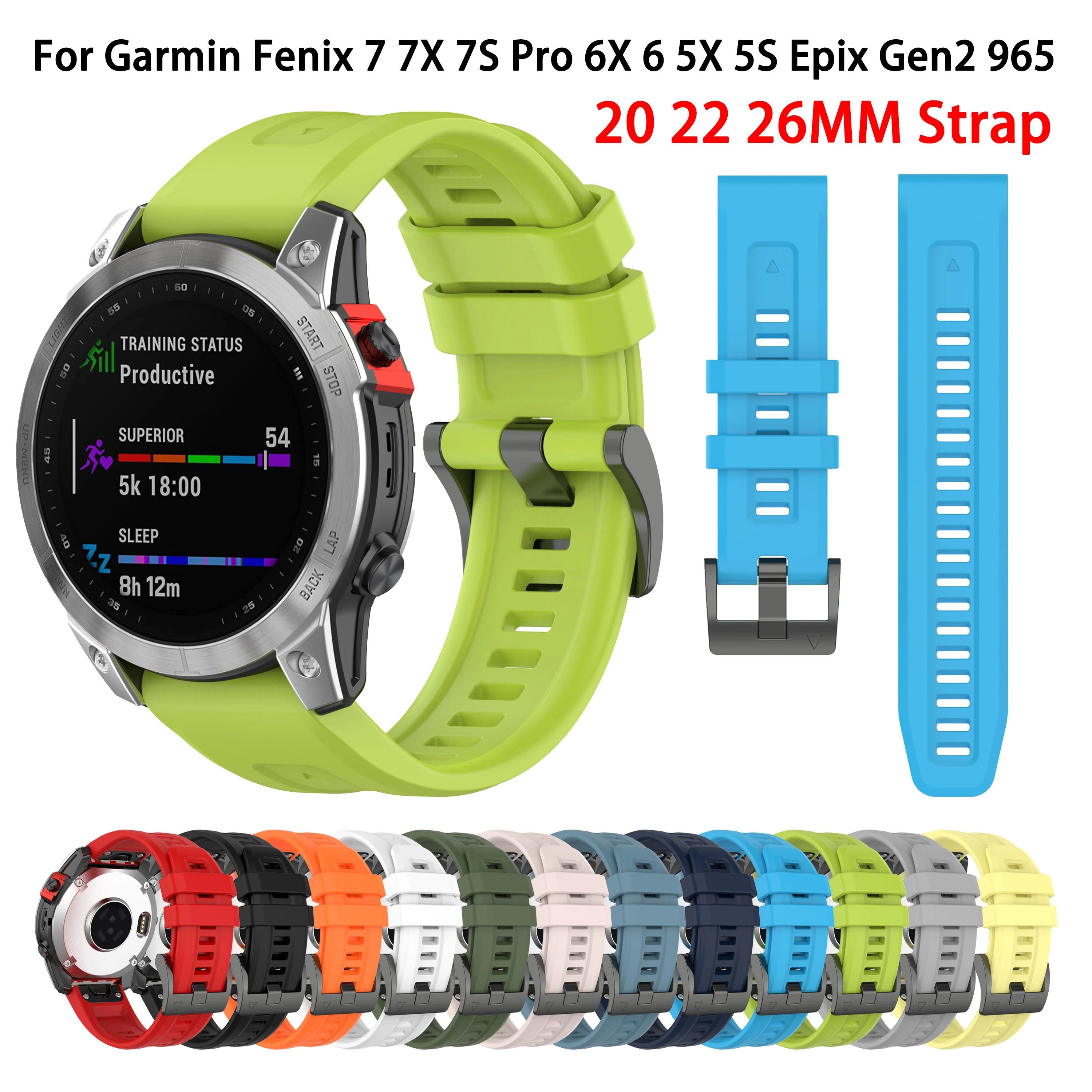 

26 22 20mm QuickFit Silicone Strap for Garmin Fenix 7X 7 7S Pro 6X 6 Pro 5X 5 Smartwatch Band for Garmin Epix Gen2 S70 955 965