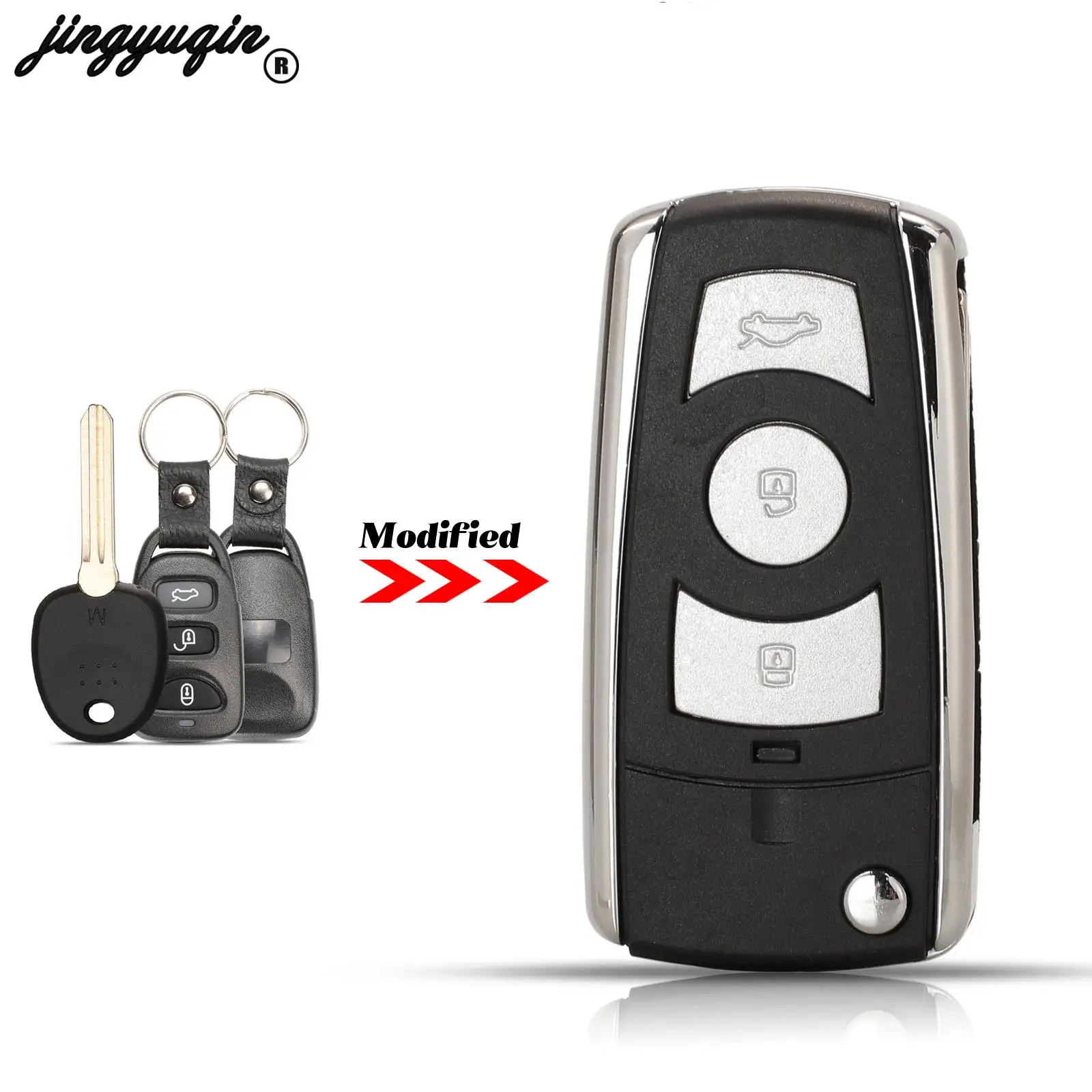 jingyuqin Upgrade For Kia Carens For Hyundai Elantra Avante Fob Flip Remote Car Key Shell 3Buttons With Left Blade Replacement