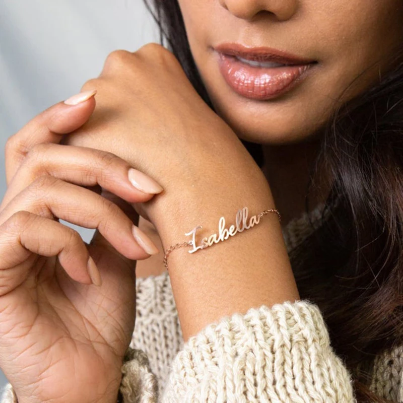 Customized Name Bracelet for Women Personalized Stainless Steel Chain Custom Charm Bracelet Valentine's Day Couple Jewelry Gift