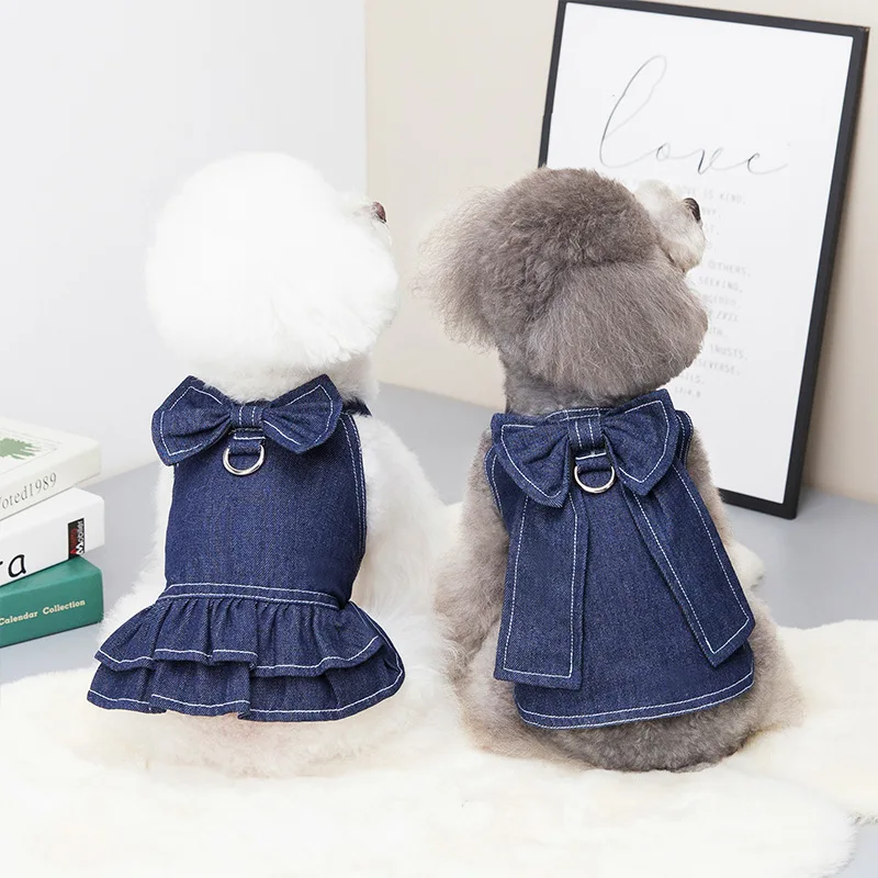 Dog Jean Dress Cat Denim T-shirt Spring Summer Pet Clothes for Small Dogs Poodle Vest Puppy Skirt Outdoor Dog Harness Clothing