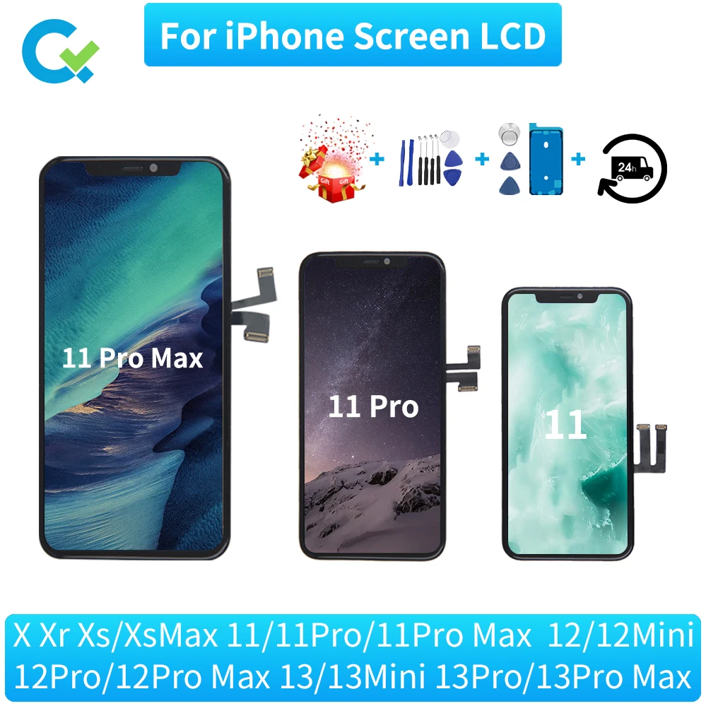 

Grade AAA+++ For iPhone 11 Pro Max Retina OLED LCD TFT Display Screen Digitizer Assembly Replacement Parts True Tone With Gifts