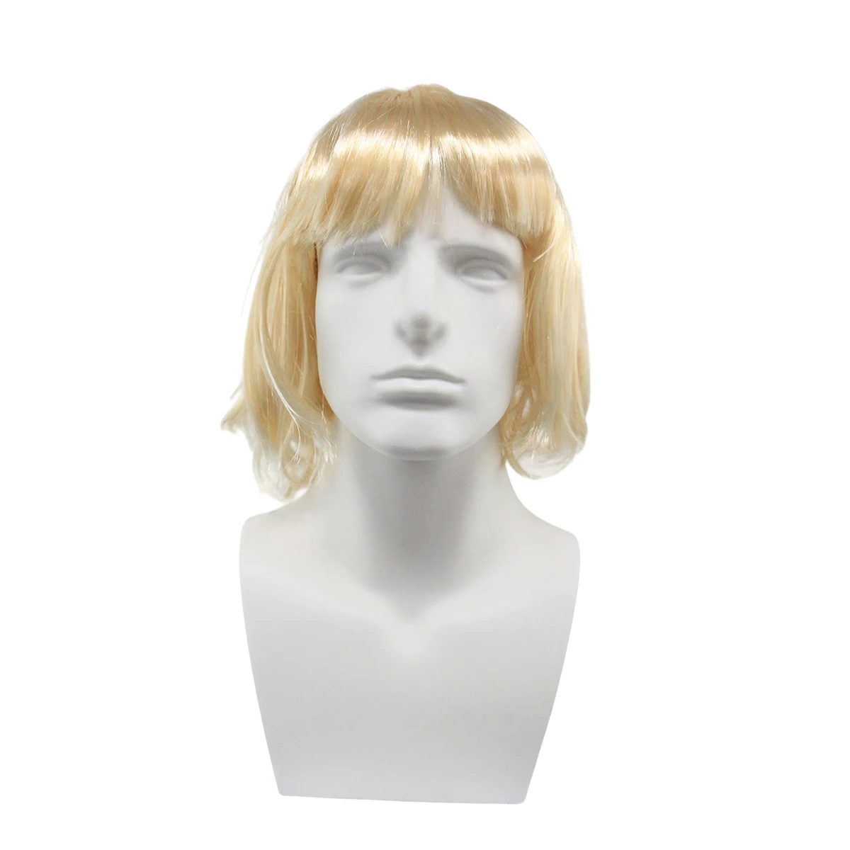 Blonde kurze Bob-Perücke aus Kunsthaar, glattes Haar mit Pony für Cosplay, Halloween und Kostümpartys – Detail 1