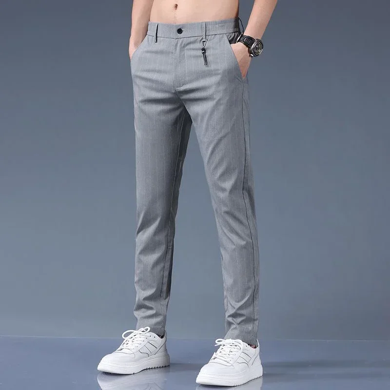 

Men Summer Ultra Thin Pants Korean Male Straight Leg Slacks Long Trousers Men Narrow Leg Loose Casual Simplicity Pants