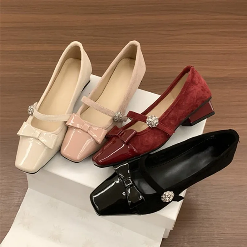 

Женские туфли Мэри Джейн Sweet Mary Janes, весна 2026, французский стиль, сказочные, с бантом-бабочкой, квадратный носок, низкий вырез, на толстом каблуке, вечерние туфли