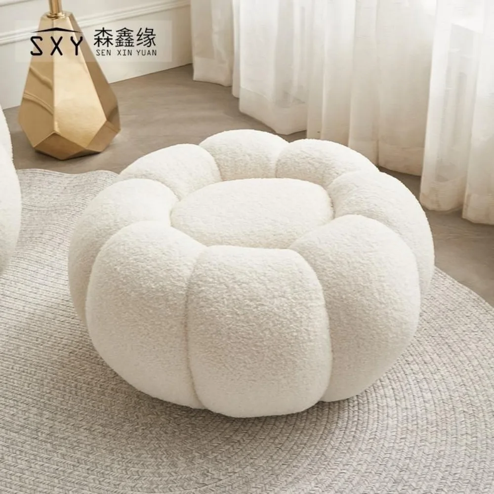 Pumpkin sofa stool footstool sofa stool lambswool simple modern living room luxury bedroom single small round stool image 5