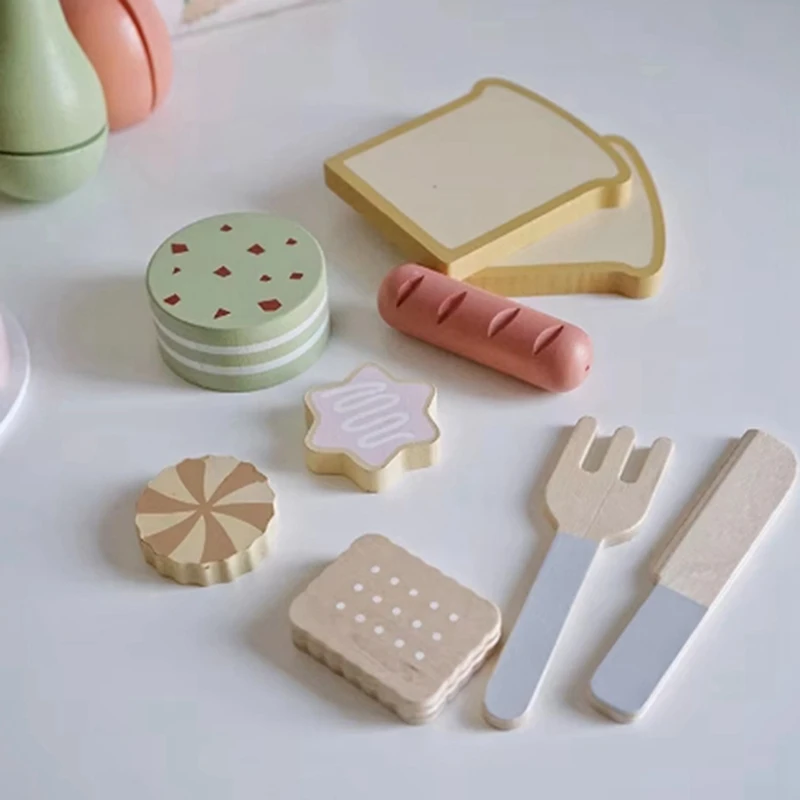 Faire semblant de jouer en bois pour enfants, sac de gâteau de pique-nique, nourriture de cuisine, jouets pour filles