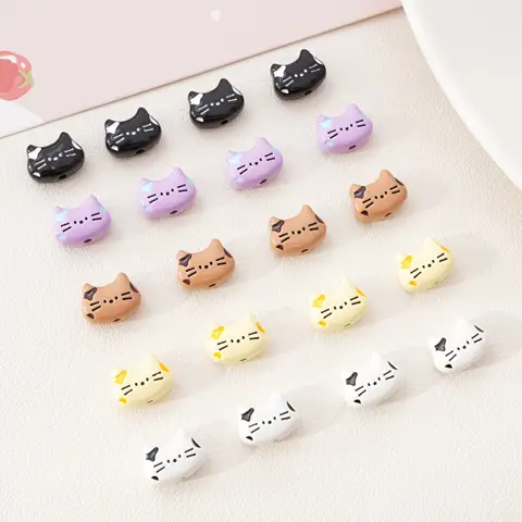 1개 작은 고양이 머리 모양 합금 비즈 크림색 고양이 펜던트 수제 DIY 쥬얼리 팔찌 및 가방 액세서리 직선형 구멍 스페이서 비즈