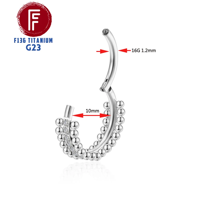ASTM F136 Titanium Side beads Set Nose Ring Circle Cubic Hinged segment Zircon Cartilage Tragus Piercing Conch 6/8/10/12mm Hoops