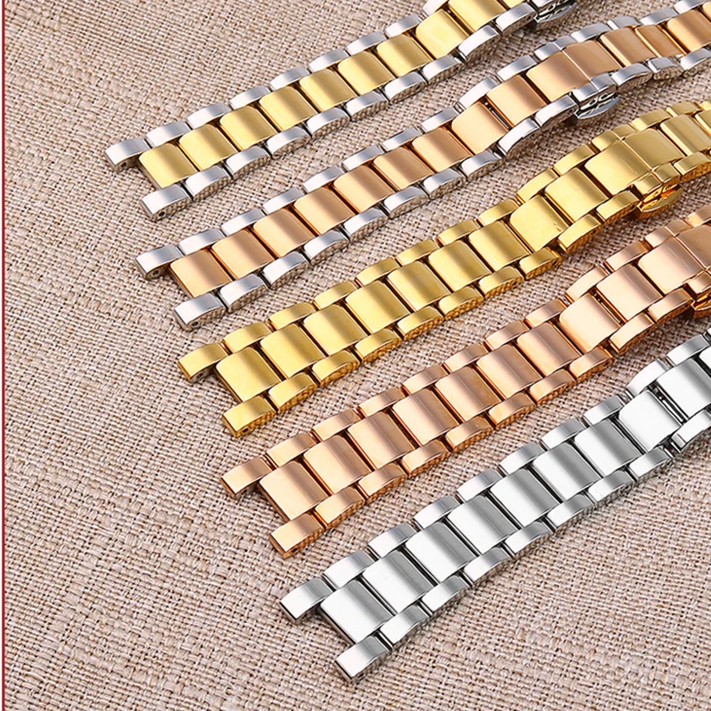 Stainless Steel Watchband 16x8mm 20x12mm For MK Three-Eye Watch MK6985/6986 MK2425/2433 GC Rossini Notch Strap Metal Watch Chain