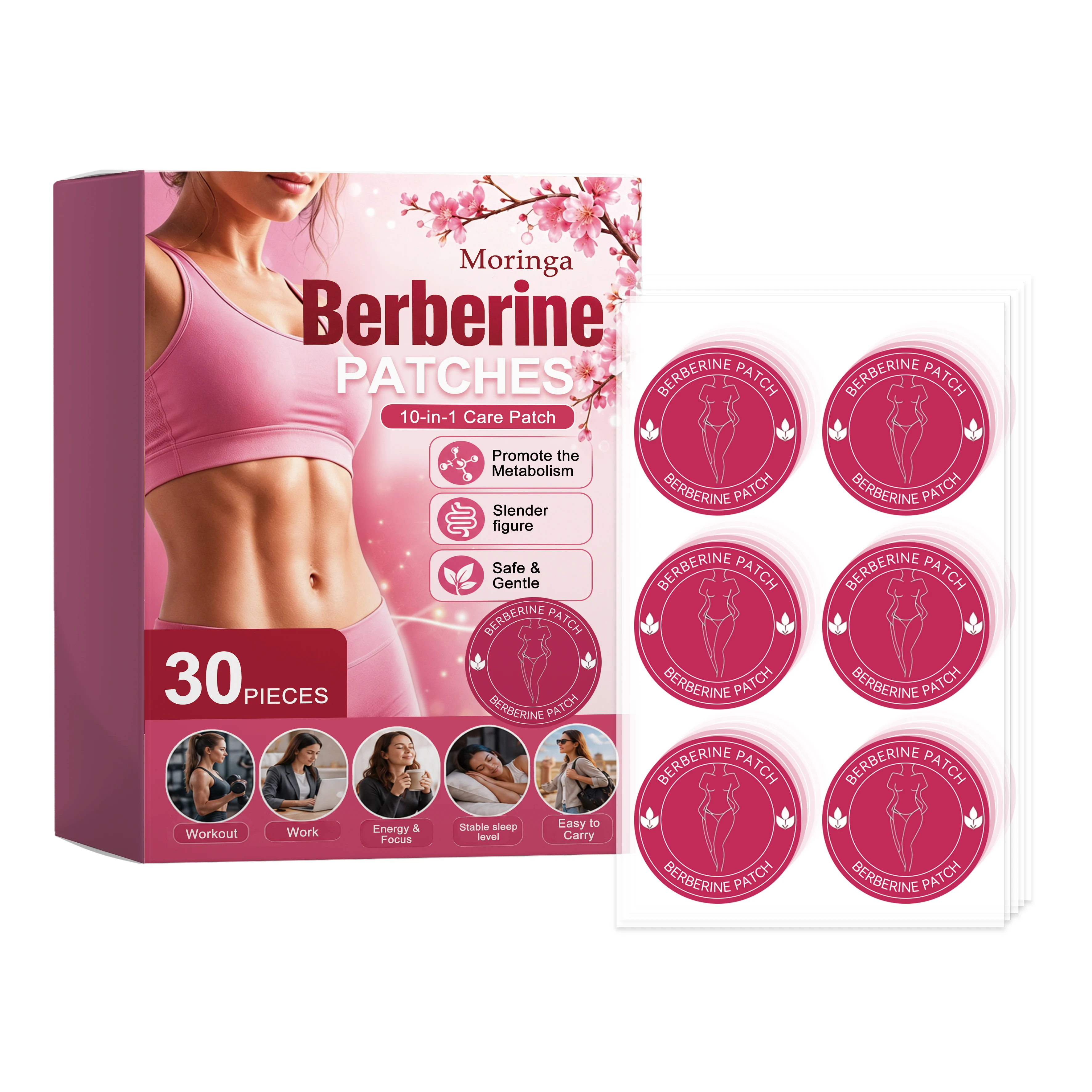 30pcs Berberine Weight Management Assistance Patch Fat Burning Anti Cellulite Belly Firming Shaping Easy To Use Body Care Patch