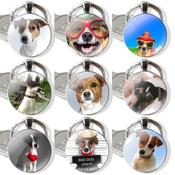 Jack Russell Terrier Dog Keychain Handmade Glass Cabochon Key Ring Holder Pendant Key Chains