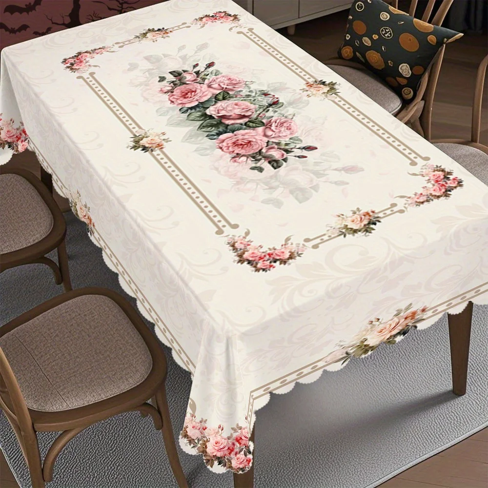 1pc Vintage Luxury Floral Tablecloth Suitable for Party Decor - Elegant Round/Rectangular Table Cover with Rich Flower Patterns,