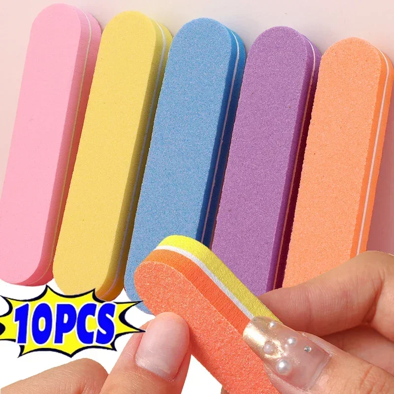 Dupla face Nail File Buffers Esponja, Lixar Bloco, Gel Polimento, Espuma para Manicure Salon, Nail Art Ferramenta, Mix Cor, 100 Grit, 180 Grit, 10Pcs