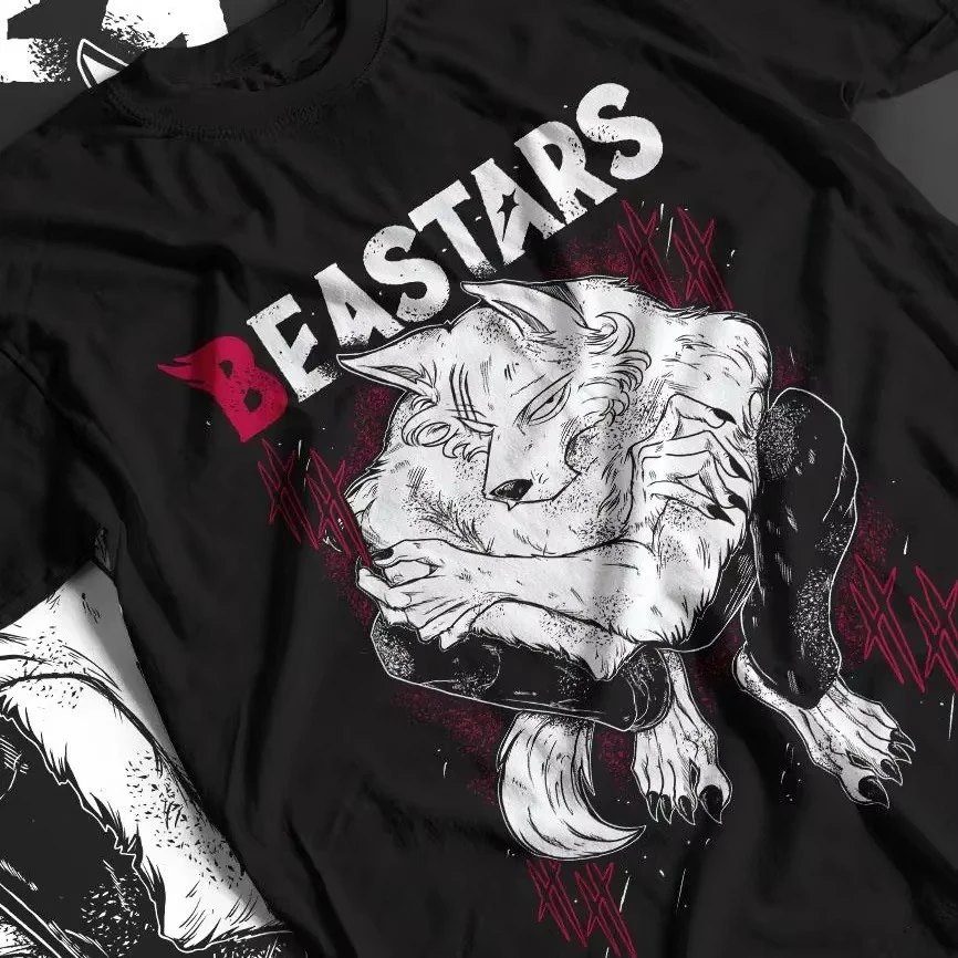 Camiseta de algodón extragrande con estampado de anime y manga de Legoshi Wolf de BEASTARS, de una sola cara, para fans de Beastars, verano 2026