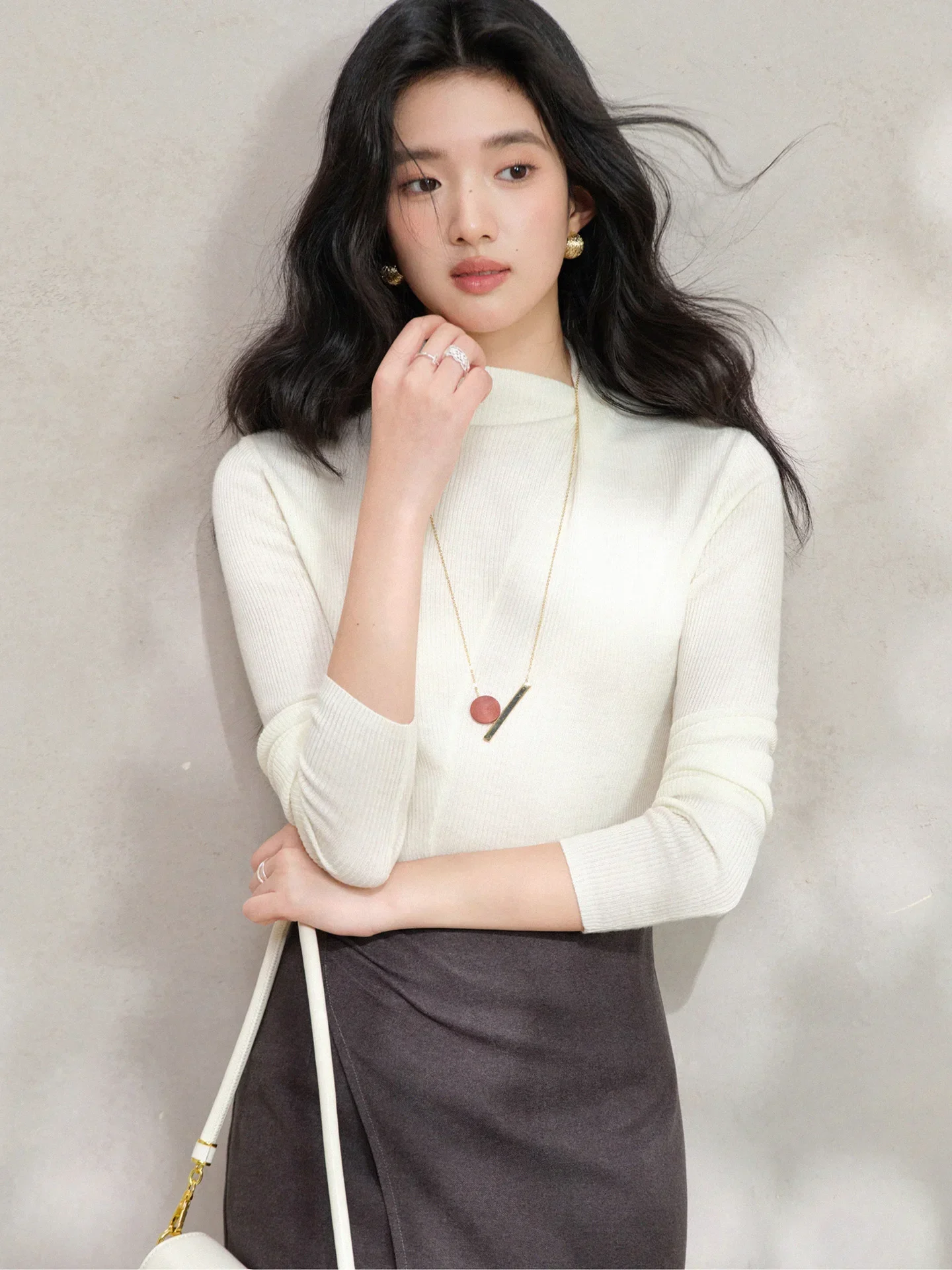 المرأة سيدة أنيقة الصوف متماسكة سترة سليم صالح وهمية الرقبة طويلة الأكمام أعلى لينة تمتد الطبقة الداخلية الدافئة لارتداء الشتاء اليومي