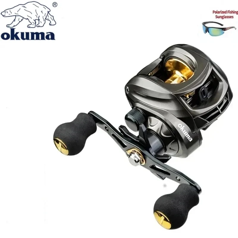 OKUMA High Speed Baitcasting Reel Casting Fishing Reel 8KG Max Drag Carp Fishing Tackle Metal Spool+Glasses