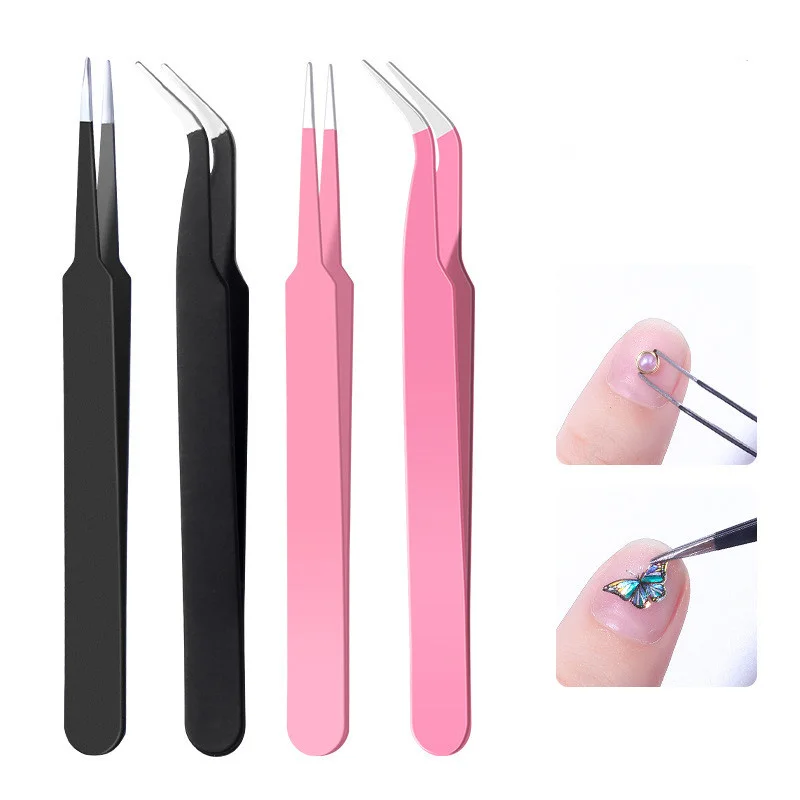 2 Pcs Eyelashes Tweezers Stainless Steel superhard Tweezers High Precision Anti-static tweezers for Eyelash Extensions