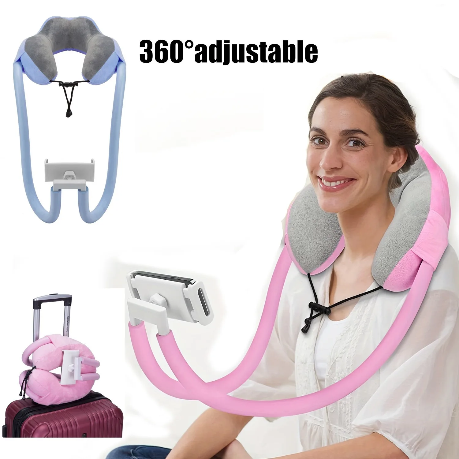 

1pc U Pillow Neck Phone Holder Foam Airplane Pillow For Head Neck Pillow Lazy Phone Holder Bracket 360° Universal Tablet Stand