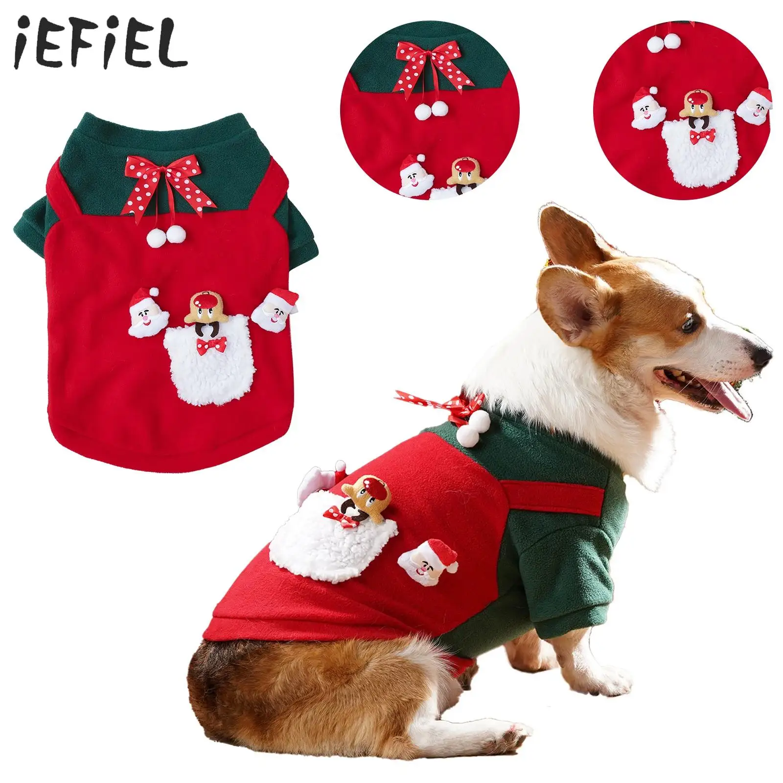 

Cute Christmas Pet Clothes Fall Winter Polar Fleece Warm Santa Claus Costumes Pet Pullover Puppy Dogs Cat Holiday Fancy Dress Up